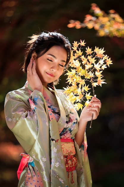 Premium Photo | Beautiful portrait of asian woman wearing japan kimono ...