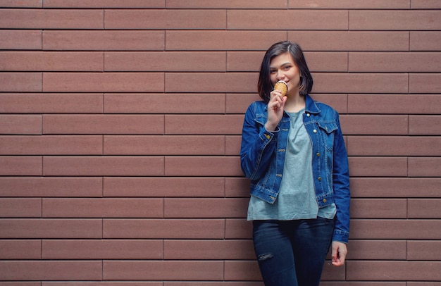 Premium Photo | Beautiful pretty caucasian girl in a blue ...