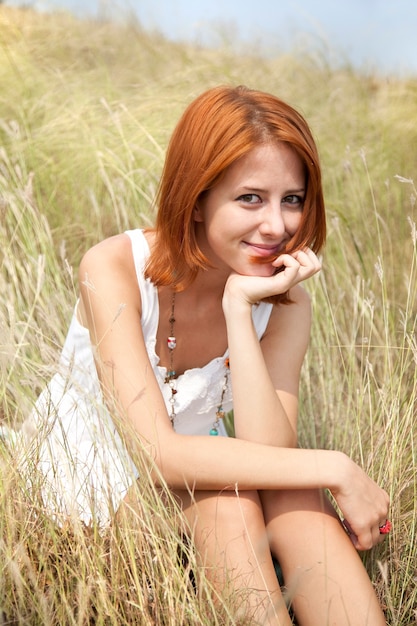 Premium Photo Beautiful Red Haired Girl At Grass