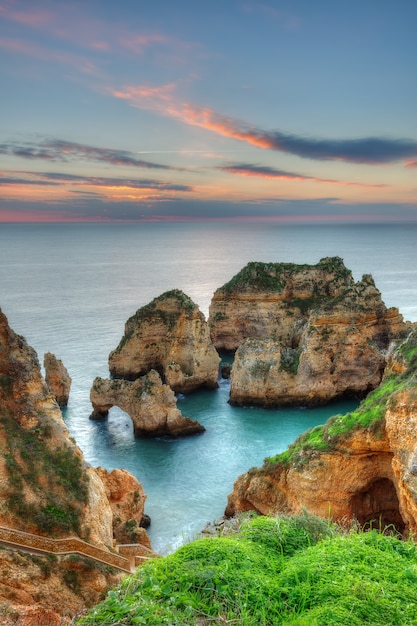 Premium Photo | Beautiful seascape sunrise. lagos, portugal, algarve.