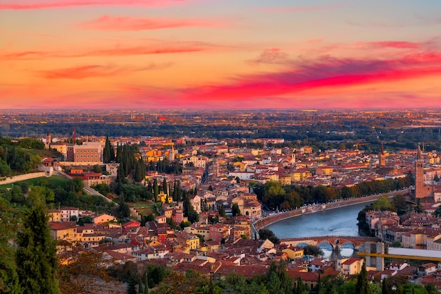 Premium Photo | Beautiful sunset aerial view of verona. veneto region ...