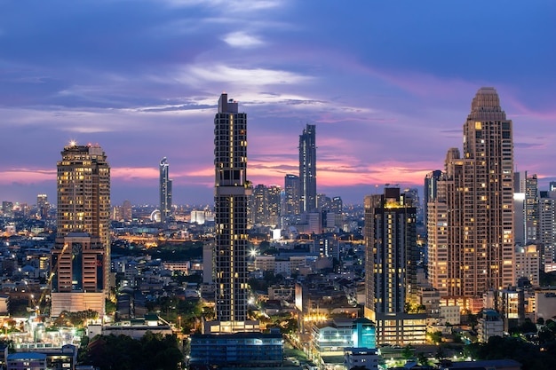 Premium Photo | Beautiful sunset bangkok city downtown skyline ...