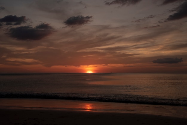 Premium Photo | The beautiful sunset at the beach