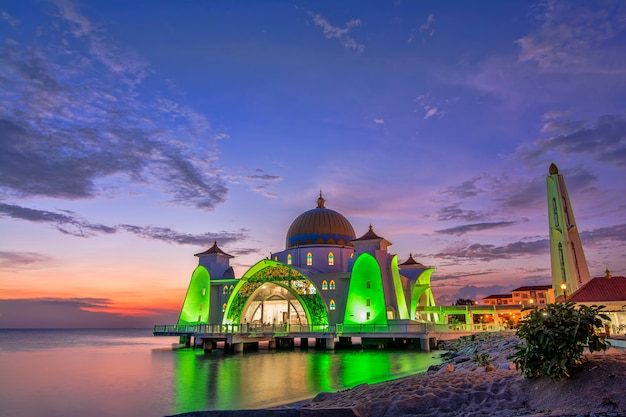 Premium Photo | Beautiful sunset of malacca straits mosque, malaysia ...