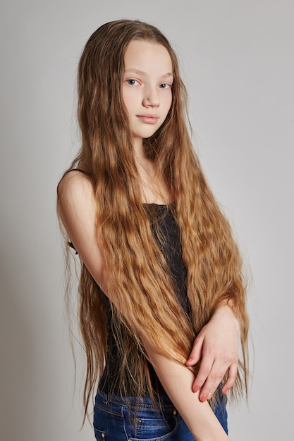 Beautiful Teen Girl Young Model With Long Hair Photo