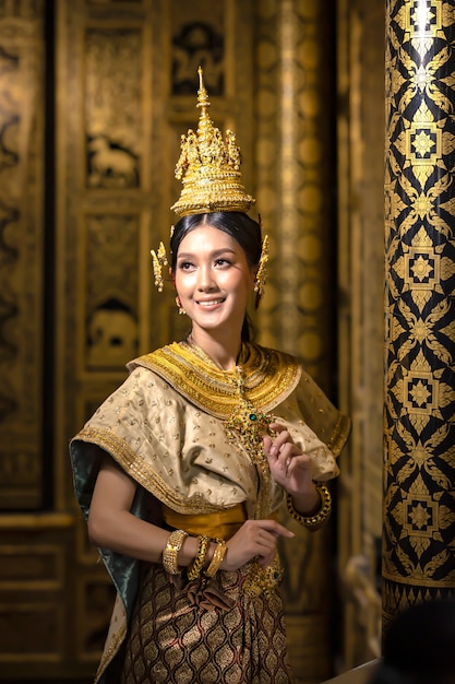 Premium Photo Beautiful Thai Women Are Dressing In Traditional Thai National Costumes To Prepare For The Pantomime Drama Scene