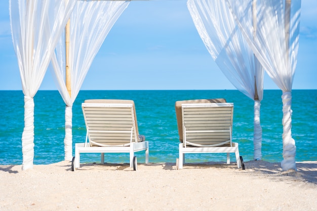 Beautiful Umbrella And Chair Around Beach Sea Ocean With