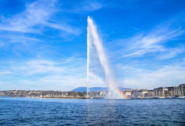 Beautiful View Of Historic Geneva Skyline With Famous Jet D