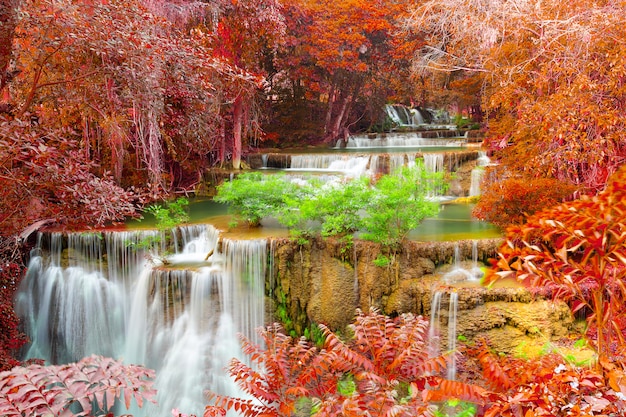 Beautiful waterfall in deep forest Premium Photo