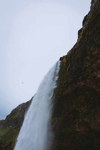 Free Photo | Beautiful waterfall on the rocky cliffs captured in iceland