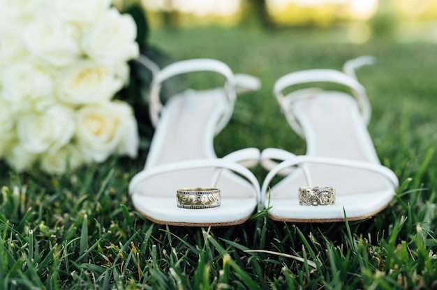 white and gold wedding shoes