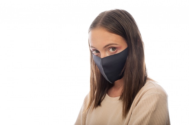 Premium Photo Beautiful Woman Wearing Black Face Mask