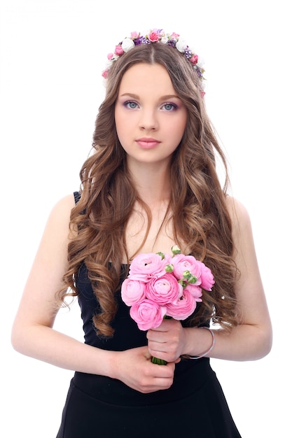 Beautiful woman with flowers Free Photo