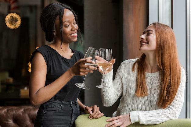 Beautiful Young Women Toasting Wine Glasses Free Photo