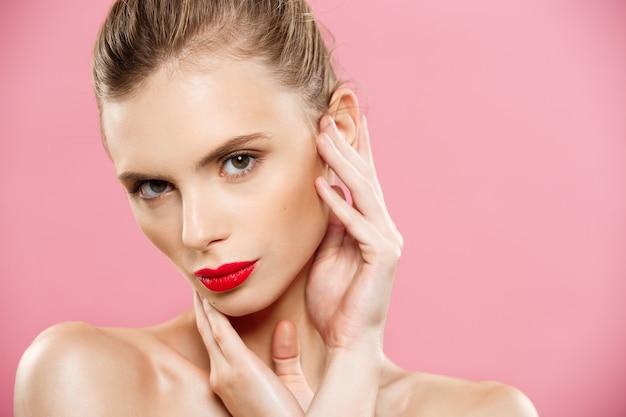 Beauty Concept Close Up Gorgeous Young Brunette Woman Face Portrait