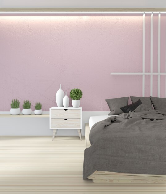 Bed Room Pink Color Japanese Interior Design Photo Premium