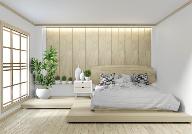Bed Room Wooden Hotel Japanese Zen Design With Hiden Light