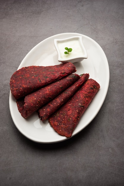 Premium Photo | Beetroot paratha or roti is an indn whole wheat ...