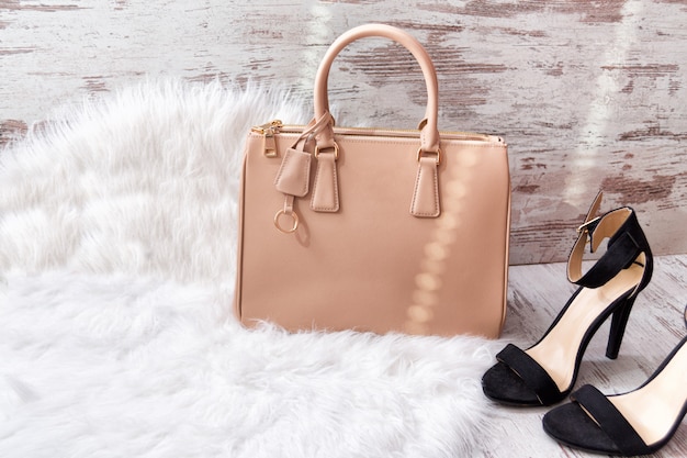 beige shoes and bag