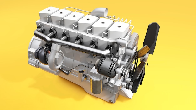 Premium Photo | A big diesel engine with the truck depicted. 3d rendering.