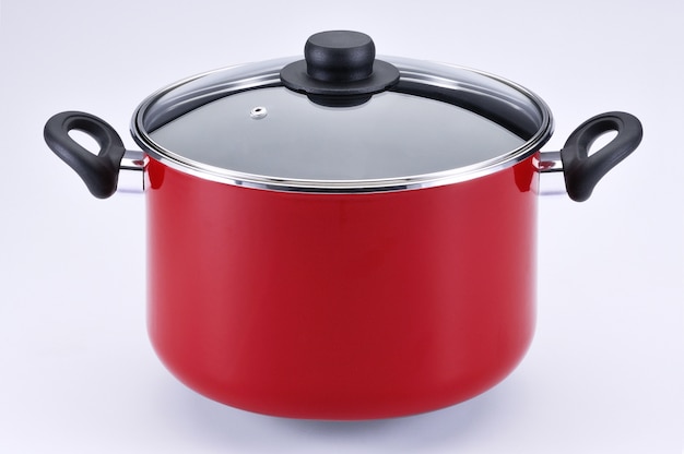 Premium Photo | Big red pot with glass lid