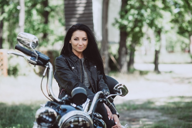 leather biker woman