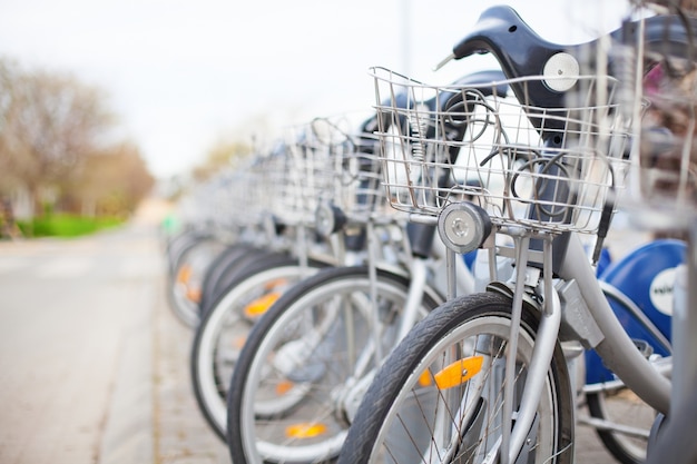 Bikes at a rental point Free Photo