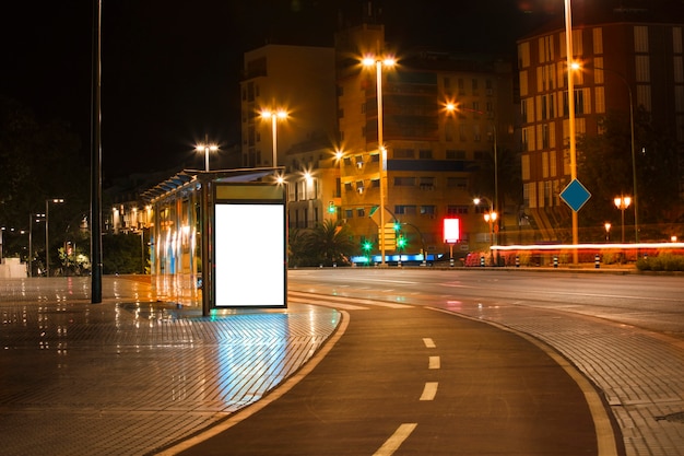 Premium Photo | Billboard with light in the center of the city at night