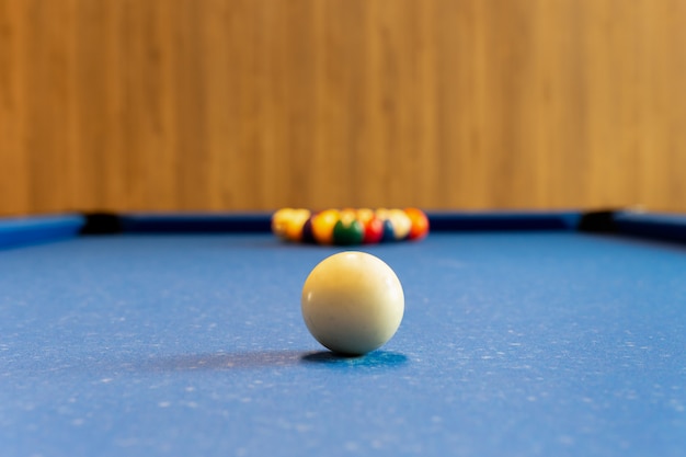 Premium Photo | Billiards pool game. white ball on spot with set ...