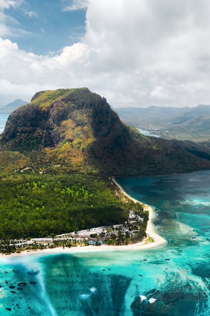 Premium Photo | A bird's eye view of le morne brabant on the island of ...