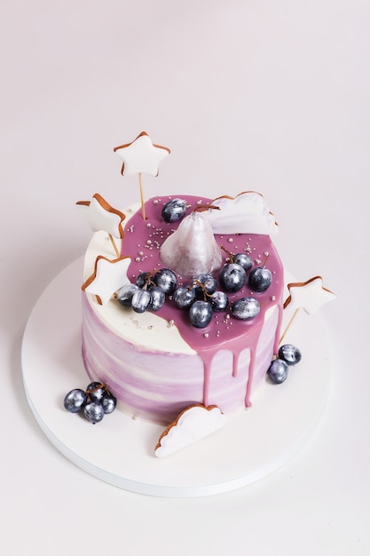 Birthday Cake Decorated With Blueberry And Cookies Free Photo