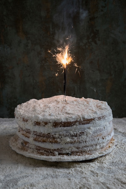 Free Photo Birthday Cake Decorated With Sparkler