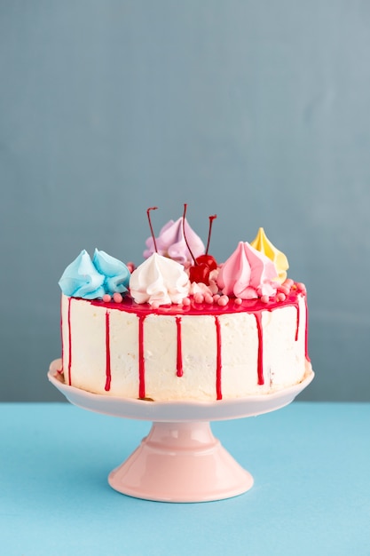 Premium Photo Birthday Cake With Glaze And Cherries