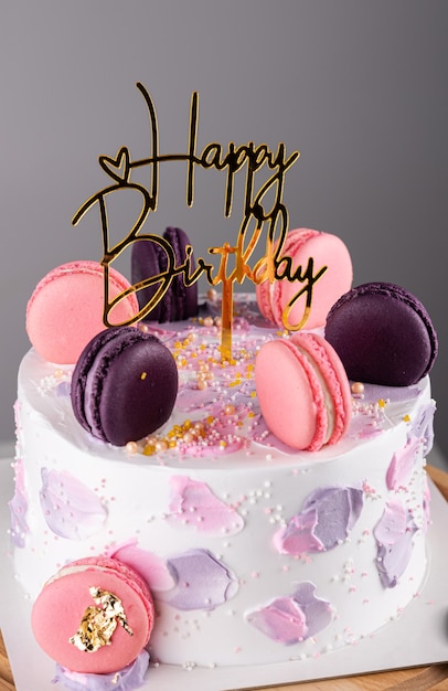 Premium Photo | Birthday cake with macarons