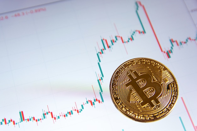 Bitcoin gold coin and candlestick chart | Premium Photo