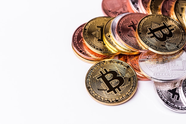 Bitcoin. golden bitcoin isolated on white background. Premium Photo