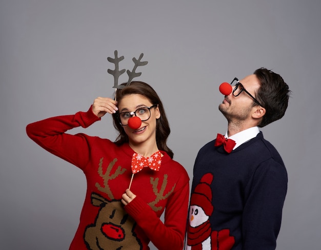 Bizarre couple in christmas time Free Photo