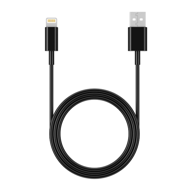 Premium Photo | Black 8 pin charger cable for smartphone on a white ...