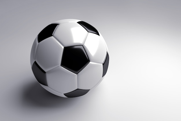 灰色の背景に影と黒と白のサッカーボール 3dレンダリング プレミアム写真