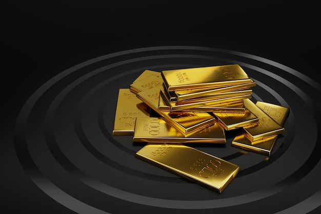 Premium Photo | Black background and gold bars 3d illustration