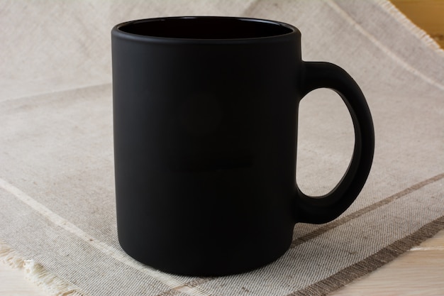 Download Premium Photo | Black coffee mug mockup on the linen napkin