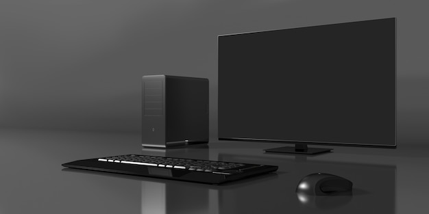 Premium Photo | Black computer on a black background, 3d illustration