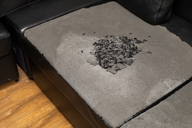 Black Damaged Eco Leather Sofa, How To Repair Damage Leather Sofa
