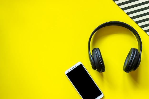 yellow and black headphones