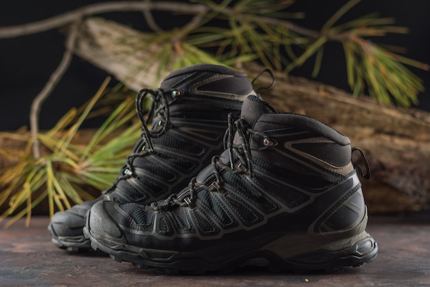 Premium Photo | Black hiking boots