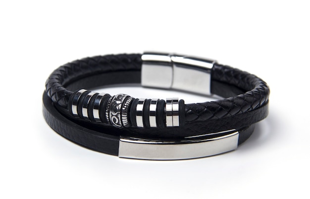 Premium Photo | Black men's bracelet on a white background. men's ...