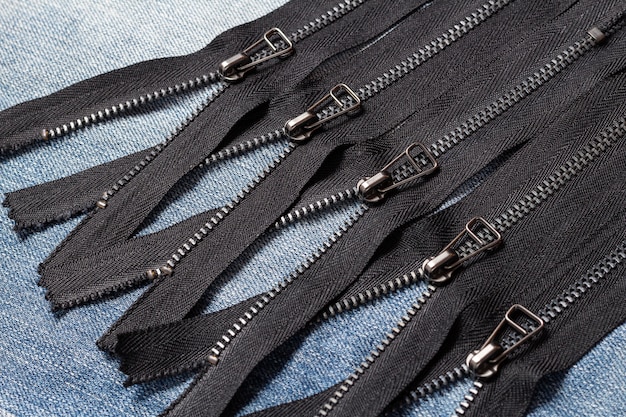 Premium Photo | Black metal zipper stripes
