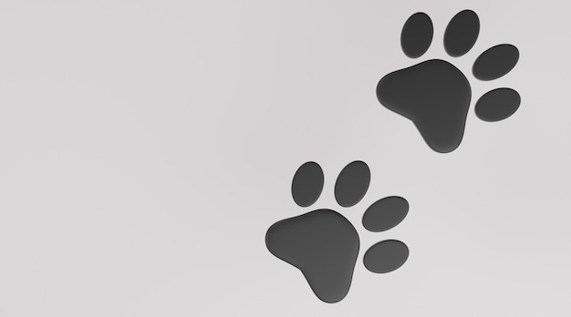 白い背景に黒い足跡 犬または猫の足跡 プレミアム写真