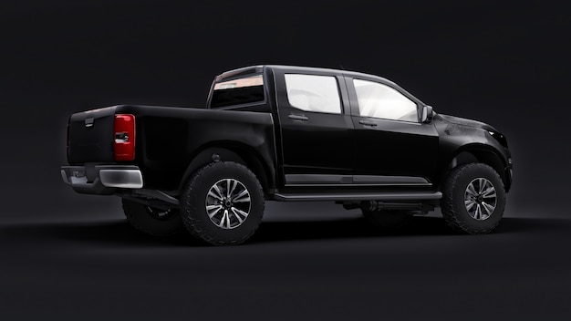 Premium Photo | Black pickup car on a black background 3d rendering