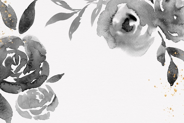 黒バラフレーム背景花の水彩イラスト 無料の写真